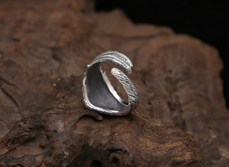 S925 Regal Feather Biker Eagle Wing Sterling Silver Ring