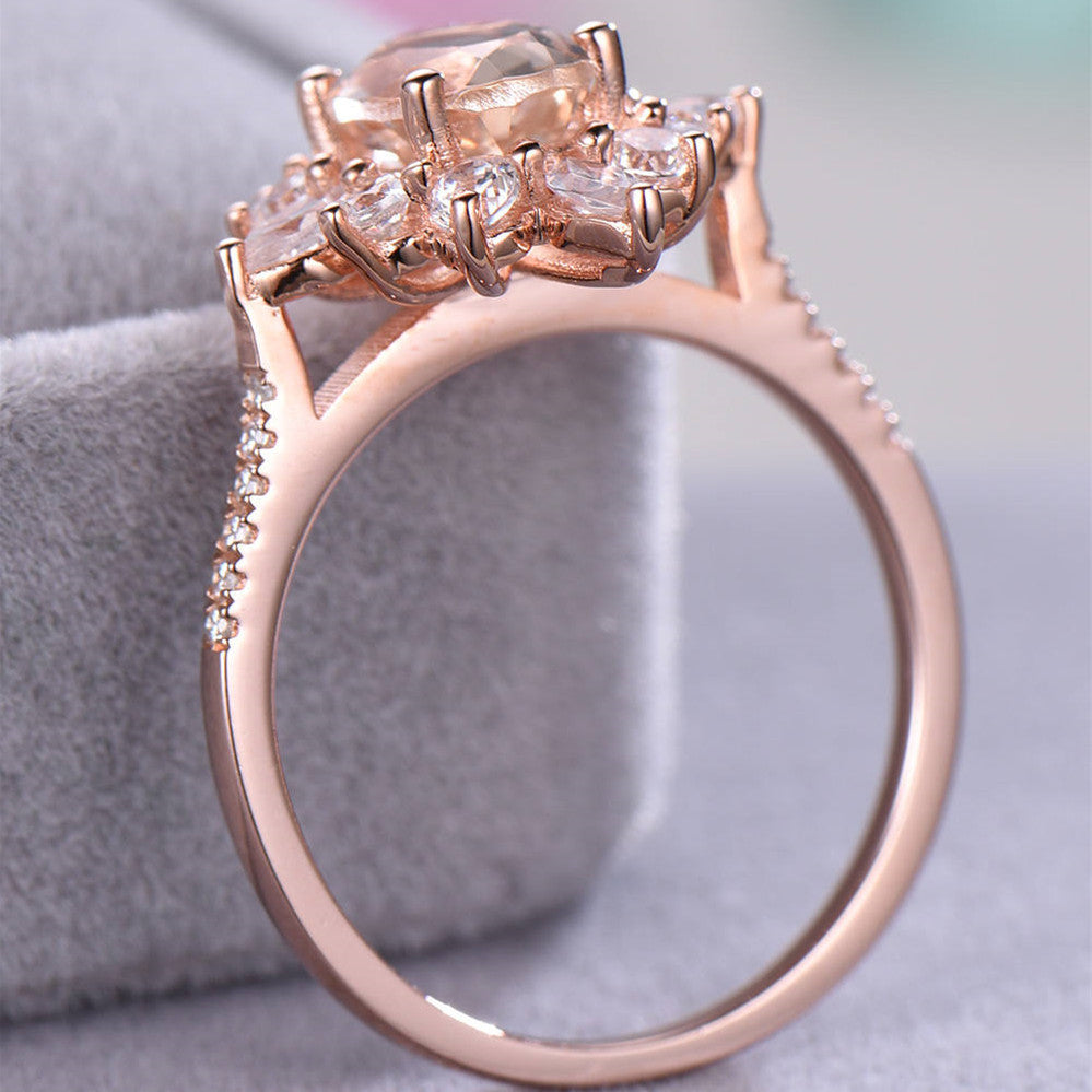 Elegant Rose Gold Flower Ring with Snowflake Design