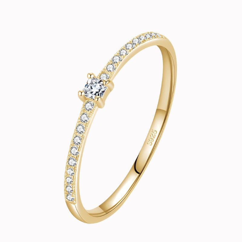 Korean Sterling Silver Trendy Micro-Inlaid Ring