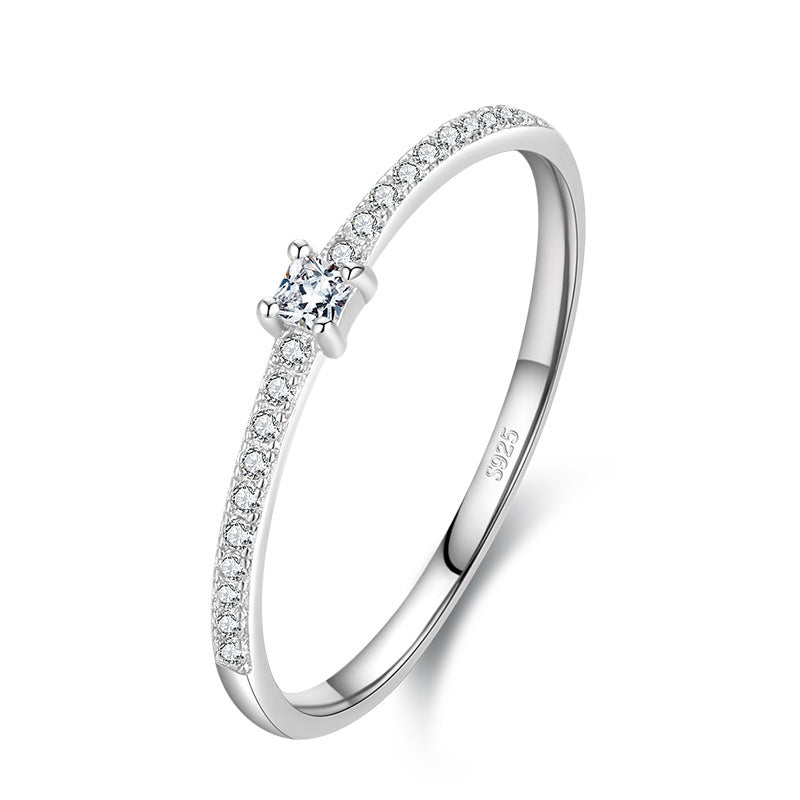 Korean Sterling Silver Trendy Micro-Inlaid Ring