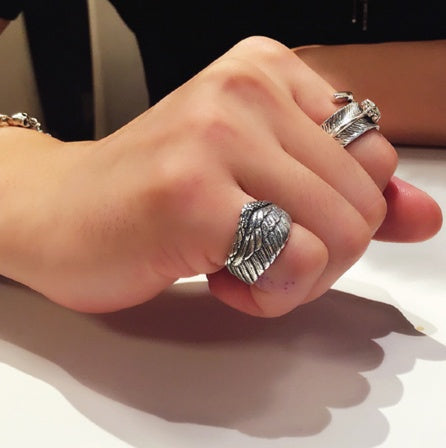 S925 Regal Feather Biker Eagle Wing Sterling Silver Ring