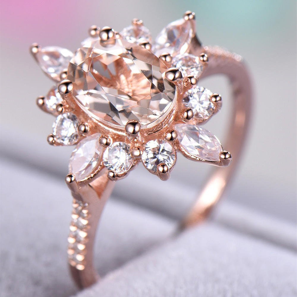 Elegant Rose Gold Flower Ring with Snowflake Design