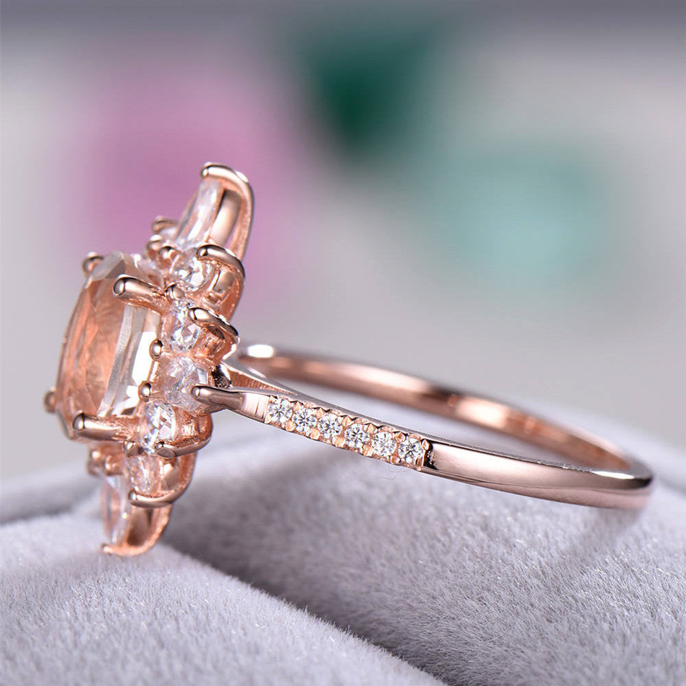 Elegant Rose Gold Flower Ring with Snowflake Design