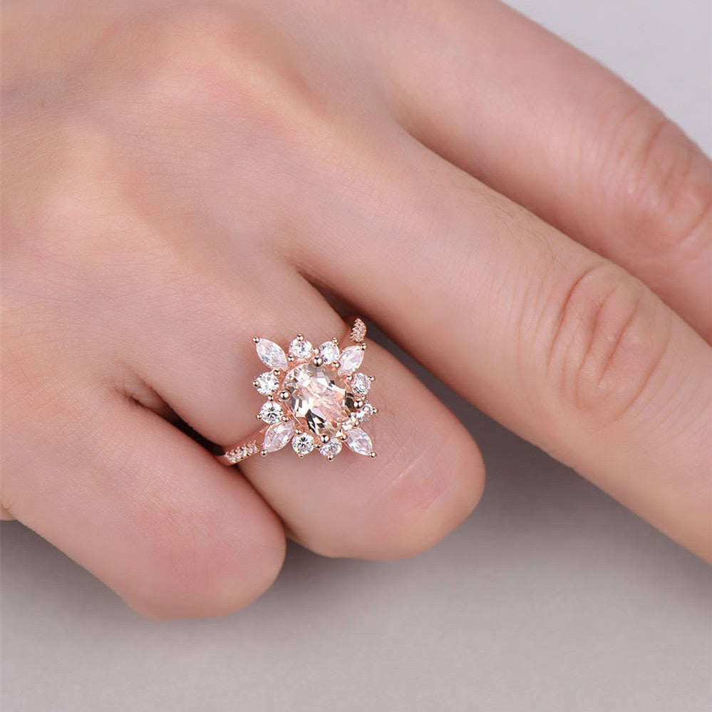 Elegant Rose Gold Flower Ring with Snowflake Design