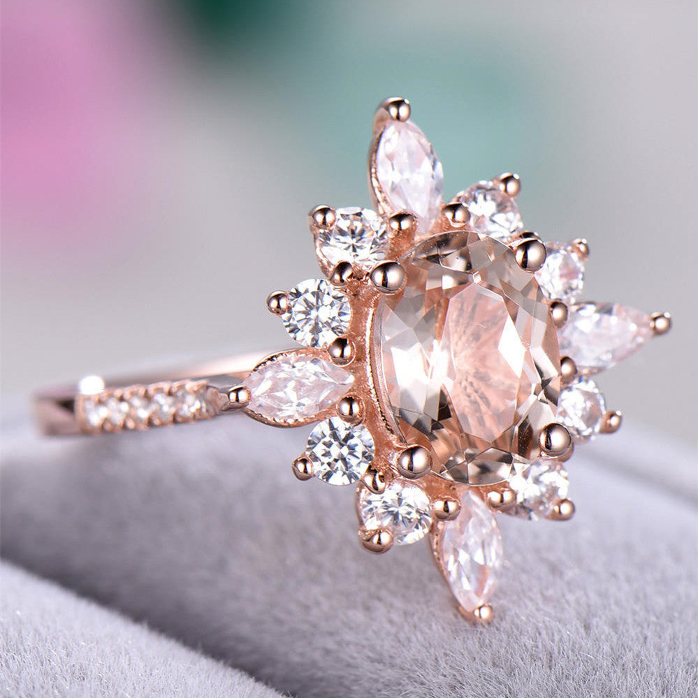 Elegant Rose Gold Flower Ring with Snowflake Design
