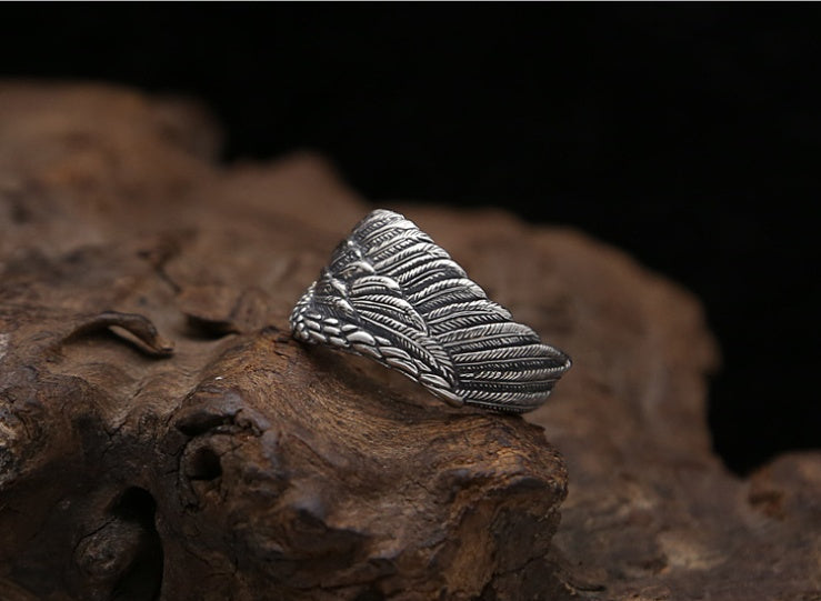 S925 Regal Feather Biker Eagle Wing Sterling Silver Ring