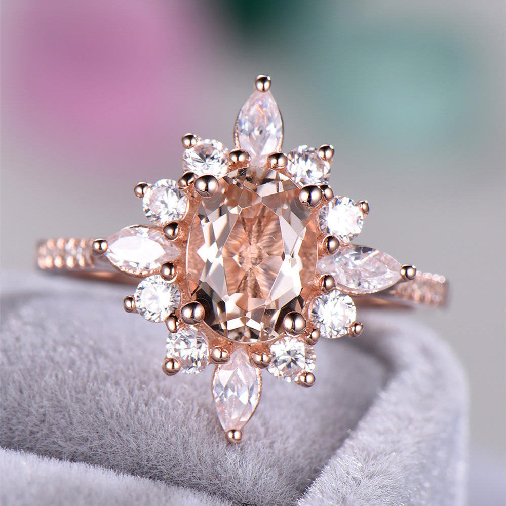 Elegant Rose Gold Flower Ring with Snowflake Design