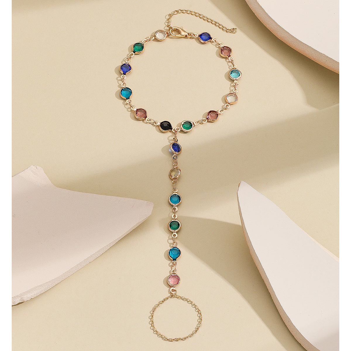 Bohemian Style Colorful Crystal Bracelet Ring Combo