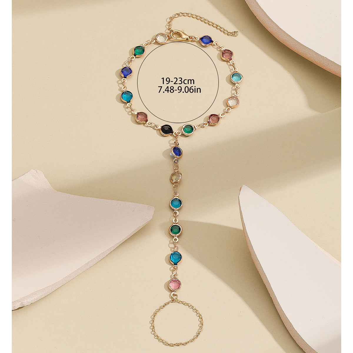 Bohemian Style Colorful Crystal Bracelet Ring Combo