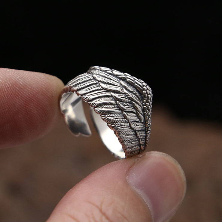 S925 Regal Feather Biker Eagle Wing Sterling Silver Ring
