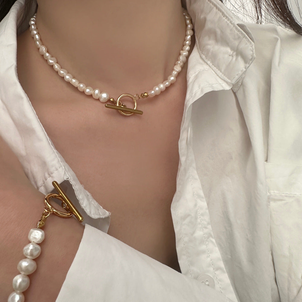 Textured Pearl Necklace and Bracelet Set