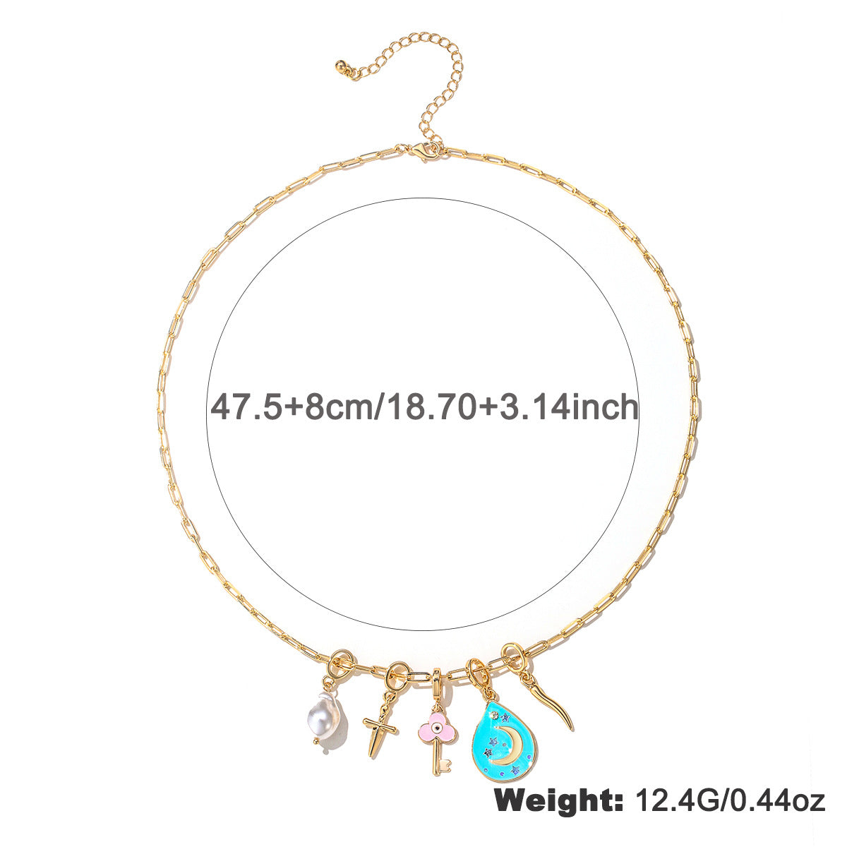 Enamel Moon Pendant with Charms and Matching Earrings