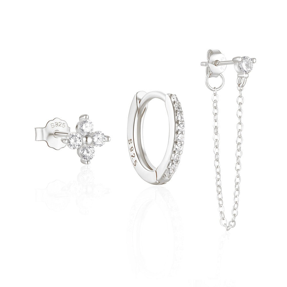 Women's Fashion Sterling Silver Diamond Chain Tassel Earrings - Gleamse