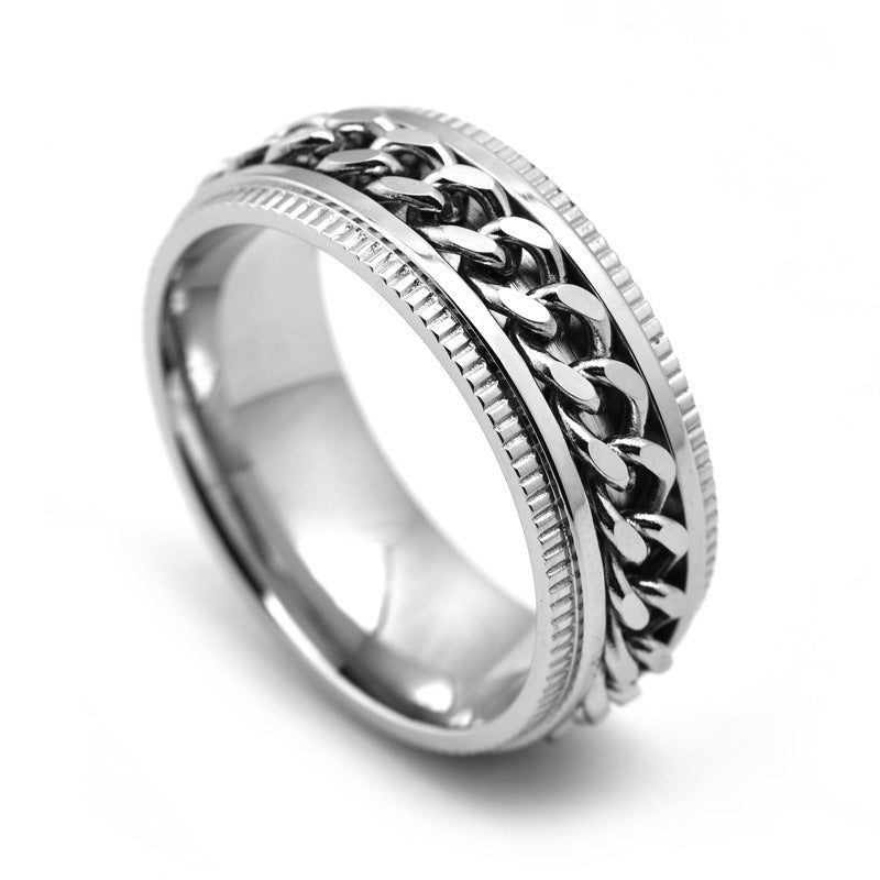 Men's Spinner Ring with Cuban Chain