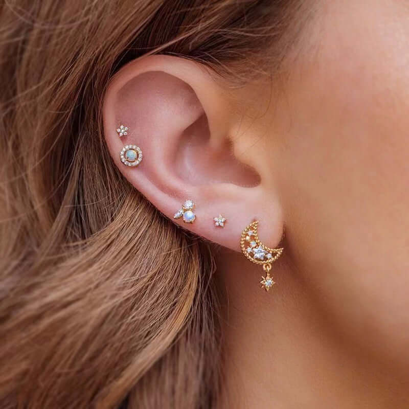 Star Moon Zircon Floral Earrings Set