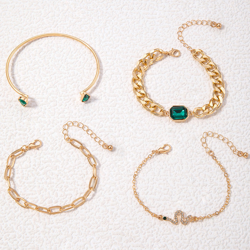 Emerald Encrusted Gold Multi-layer bracelet Set