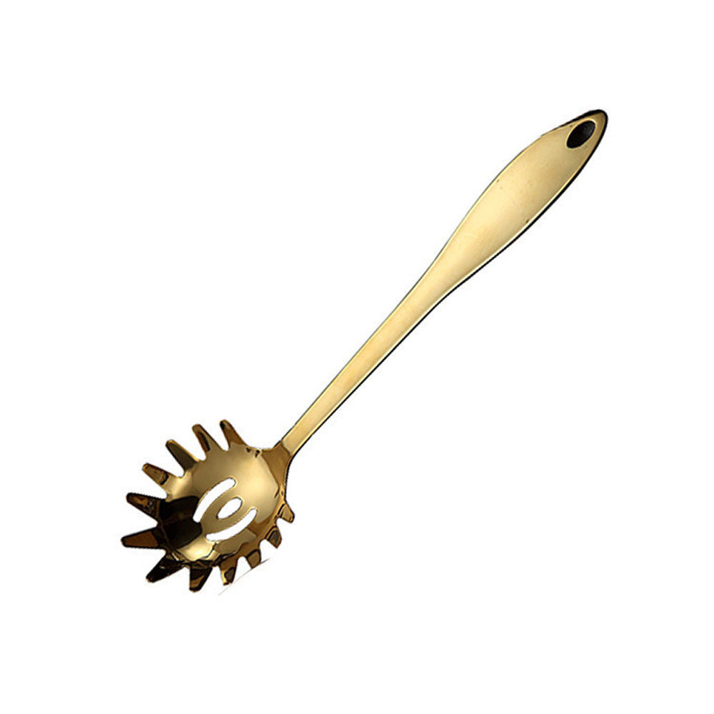 Product information: Material: Stainless steel Color: golden Style A: rice scoop Style B: Spatula Style C: Leaky Shovel Style D: soup shell Style E: Leaky shell Style F: Noodles Style G: Public spoon Style H: Public drain Size Information: Rice spoon: lon