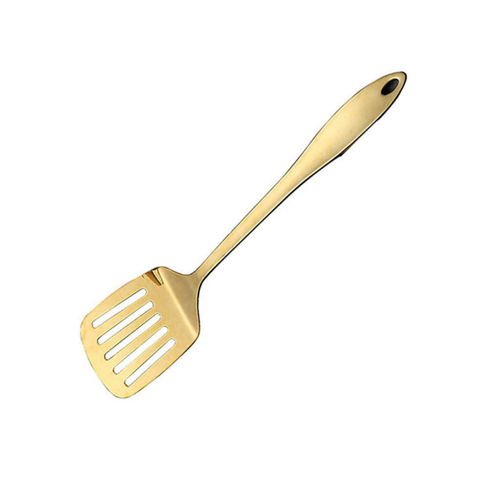 Product information: Material: Stainless steel Color: golden Style A: rice scoop Style B: Spatula Style C: Leaky Shovel Style D: soup shell Style E: Leaky shell Style F: Noodles Style G: Public spoon Style H: Public drain Size Information: Rice spoon: lon