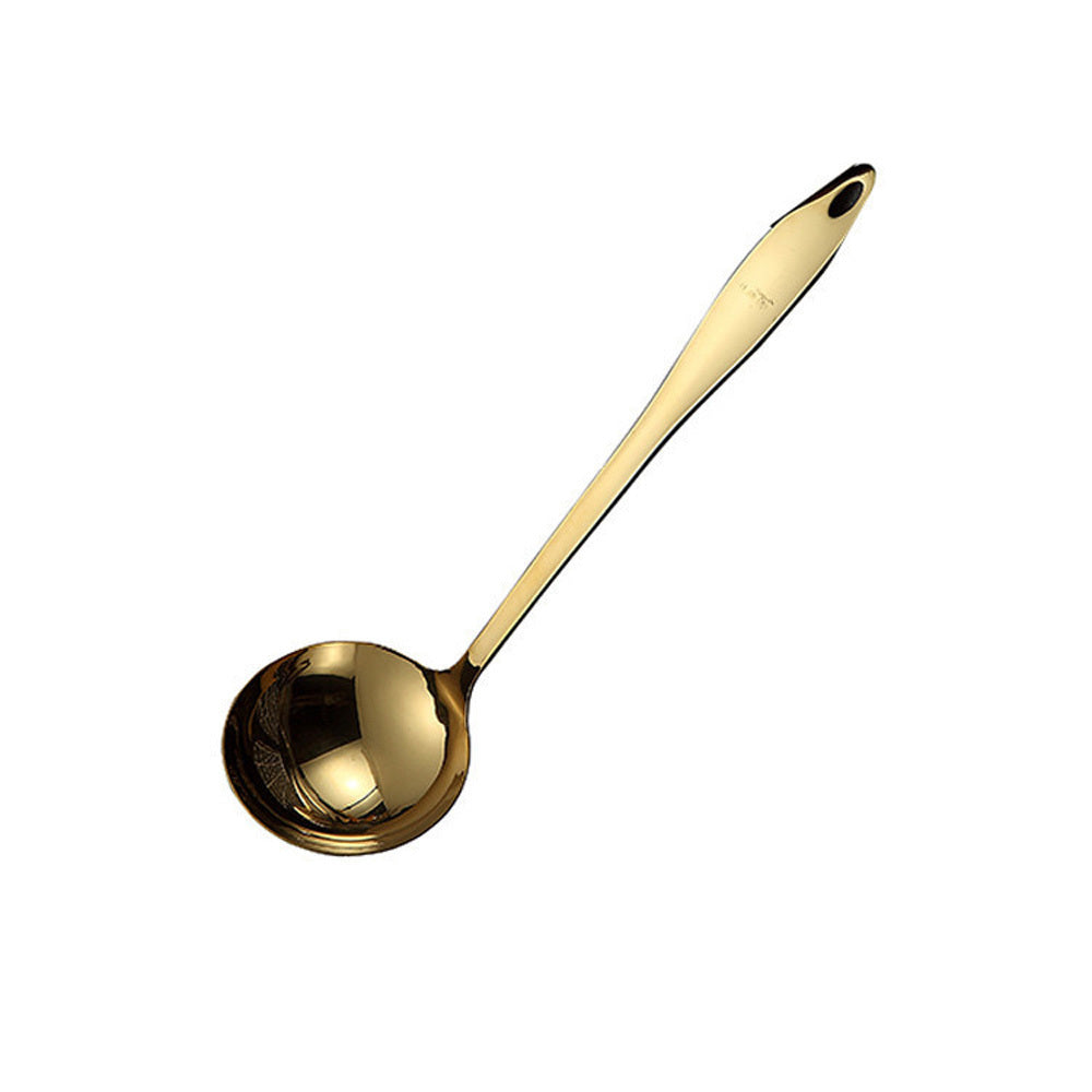 Product information: Material: Stainless steel Color: golden Style A: rice scoop Style B: Spatula Style C: Leaky Shovel Style D: soup shell Style E: Leaky shell Style F: Noodles Style G: Public spoon Style H: Public drain Size Information: Rice spoon: lon