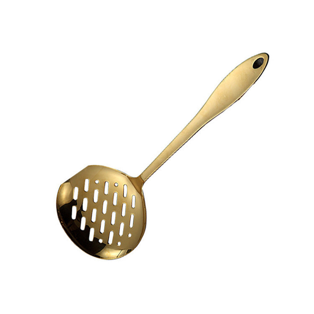 Product information: Material: Stainless steel Color: golden Style A: rice scoop Style B: Spatula Style C: Leaky Shovel Style D: soup shell Style E: Leaky shell Style F: Noodles Style G: Public spoon Style H: Public drain Size Information: Rice spoon: lon