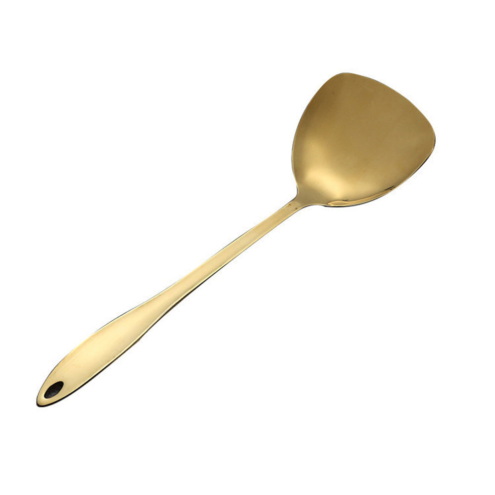 Product information: Material: Stainless steel Color: golden Style A: rice scoop Style B: Spatula Style C: Leaky Shovel Style D: soup shell Style E: Leaky shell Style F: Noodles Style G: Public spoon Style H: Public drain Size Information: Rice spoon: lon