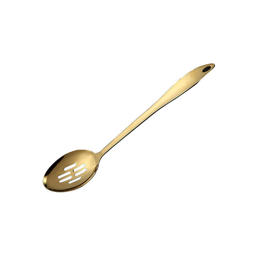 Product information: Material: Stainless steel Color: golden Style A: rice scoop Style B: Spatula Style C: Leaky Shovel Style D: soup shell Style E: Leaky shell Style F: Noodles Style G: Public spoon Style H: Public drain Size Information: Rice spoon: lon