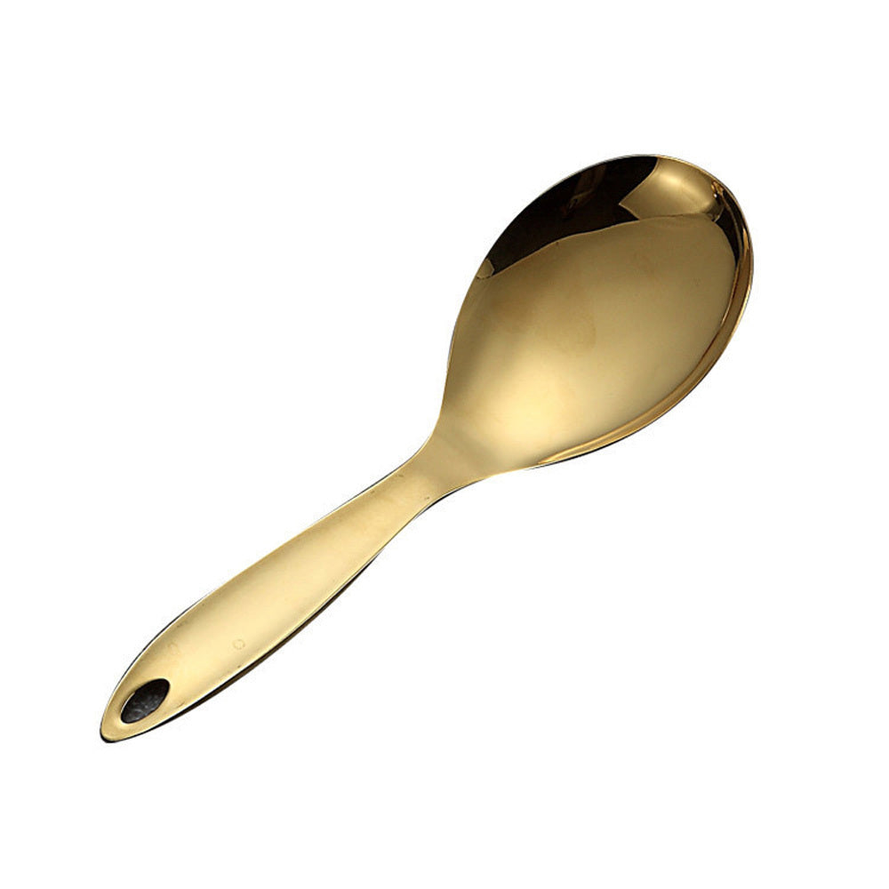 Product information: Material: Stainless steel Color: golden Style A: rice scoop Style B: Spatula Style C: Leaky Shovel Style D: soup shell Style E: Leaky shell Style F: Noodles Style G: Public spoon Style H: Public drain Size Information: Rice spoon: lon