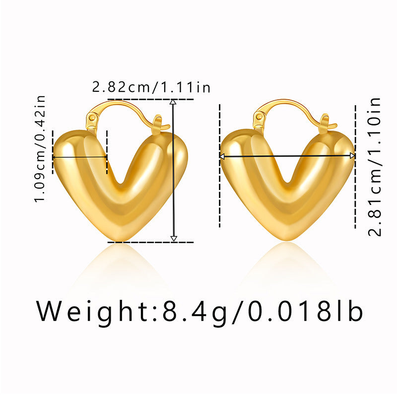 Product information: Treatment Process: Electroplating Color: KE1236 Applicable population: Female Material: Copper Purity: 18K Shape: heart shape Packing list: Earrings *1 pair Product Image: