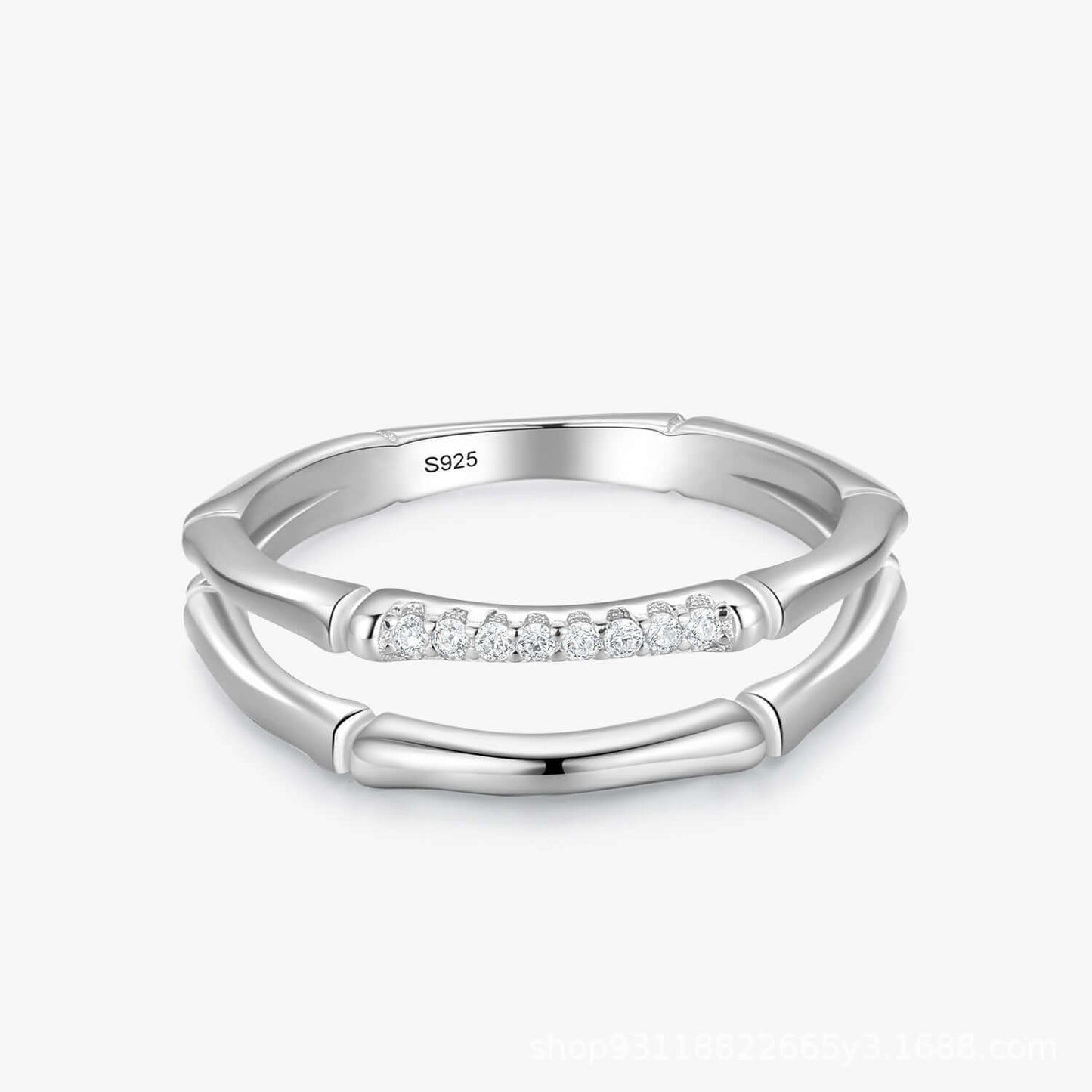 Bamboo Style Silver Zircon Ring