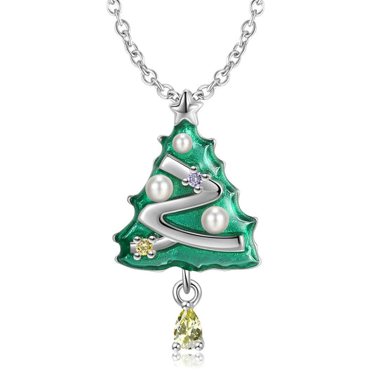 Sterling Silver S925 Christmas Tree Pendant Necklace