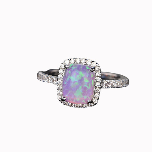 European And American Multi-color Pink Diamond Opal Ring Fashion Inlaid Zircon Simple - Gleamse