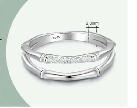 Bamboo Style Silver Zircon Ring