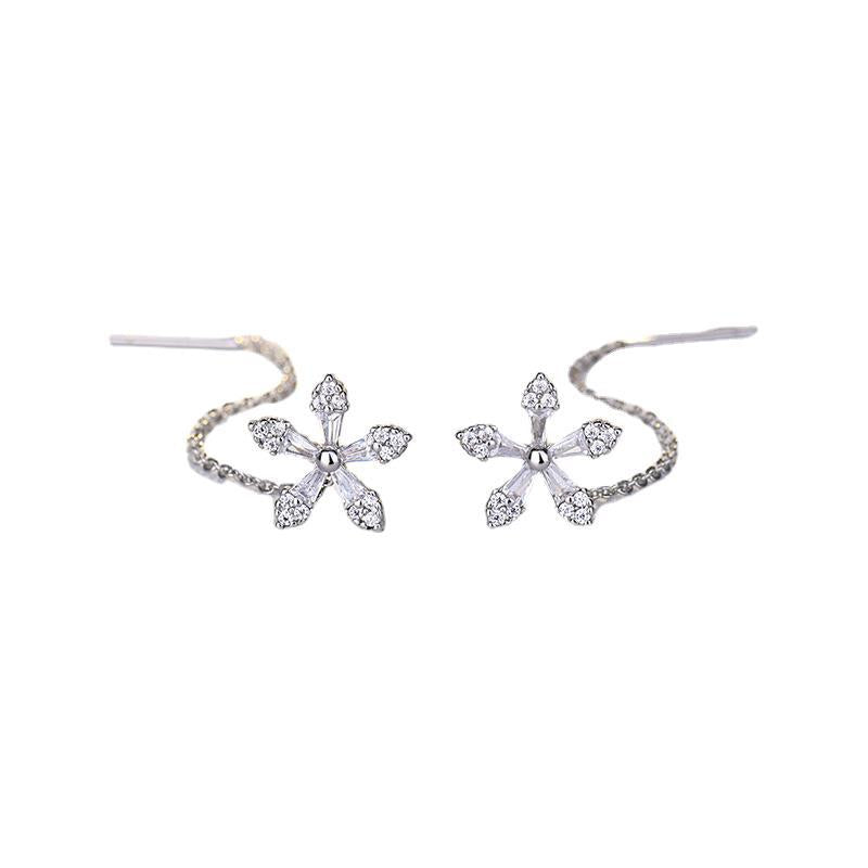 Crystal Flower Long Earrings For Women - Gleamse