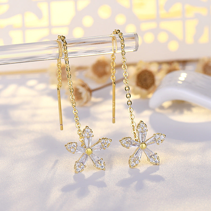 Crystal Flower Long Earrings For Women - Gleamse