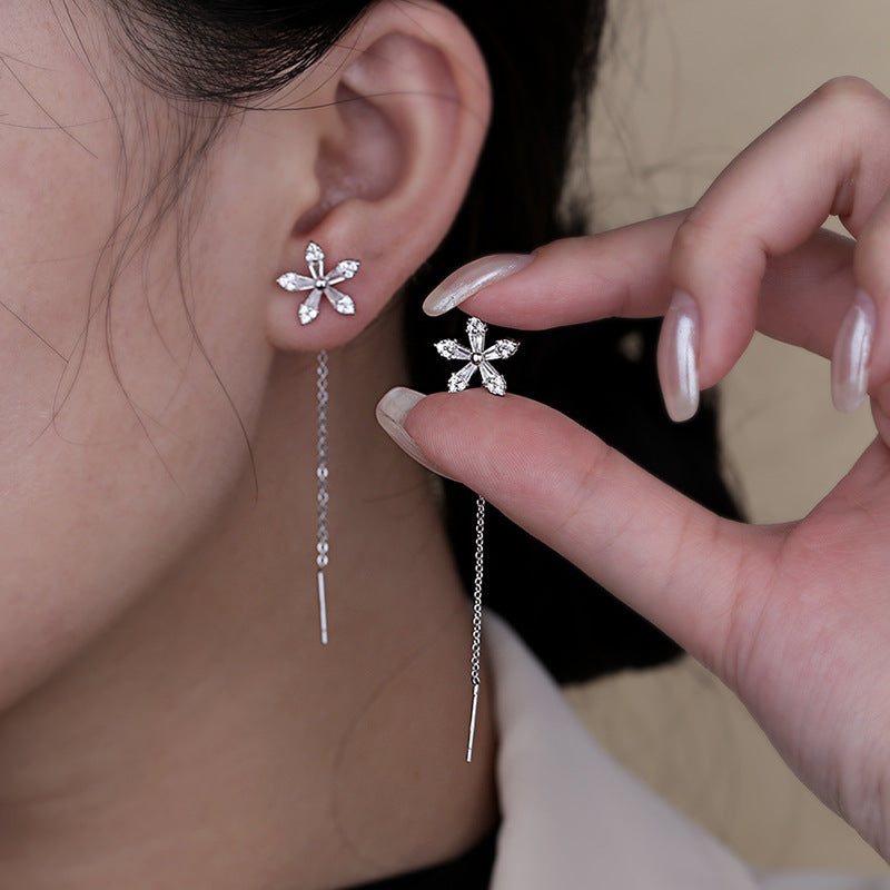 Crystal Flower Long Earrings For Women - Gleamse