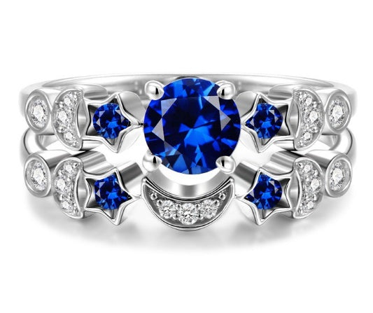 Creative Moon Inlaid Blue Gem Engagement Ring