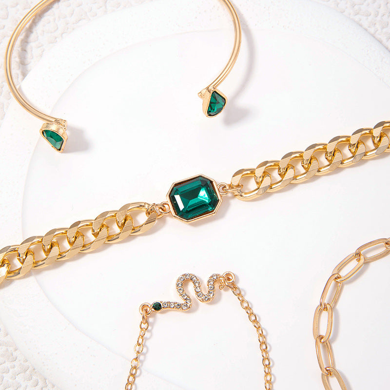 Emerald Encrusted Gold Multi-layer bracelet Set