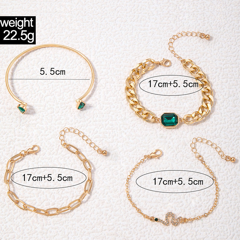 Emerald Encrusted Gold Multi-layer bracelet Set