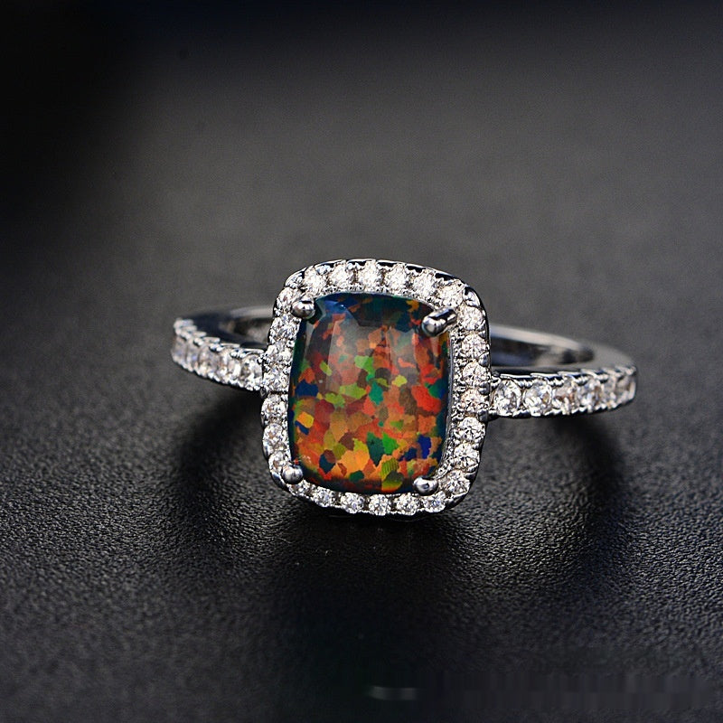 European And American Multi-color Pink Diamond Opal Ring Fashion Inlaid Zircon Simple - Gleamse