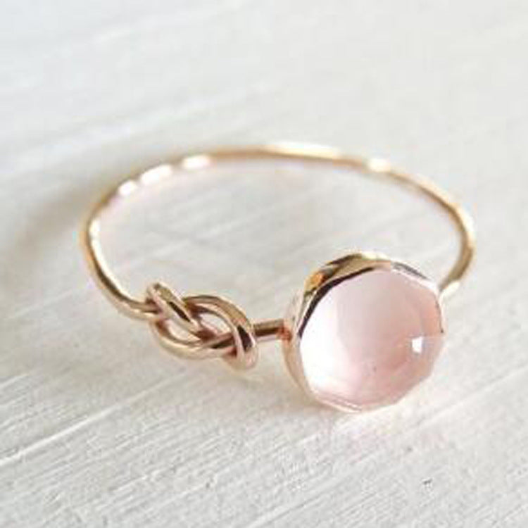 Gold Knotted Pink Gemstone Ring