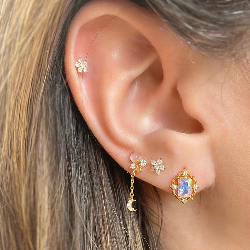 Star Moon Zircon Floral Earrings Set