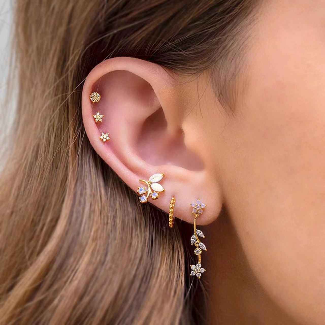 Star Moon Zircon Floral Earrings Set