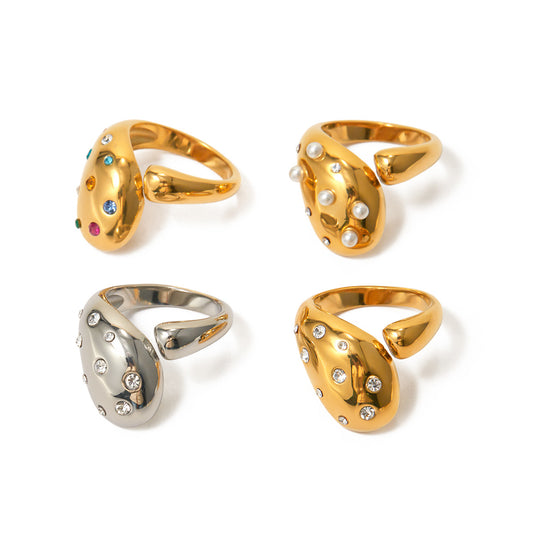 Exquisite 18K Gold Stainless Steel Ring with Vibrant Color Diamond Inlay - Gleamse