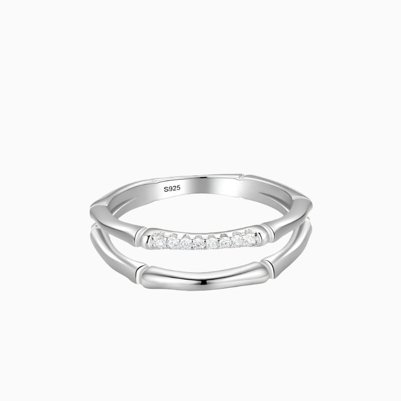 Bamboo Style Silver Zircon Ring