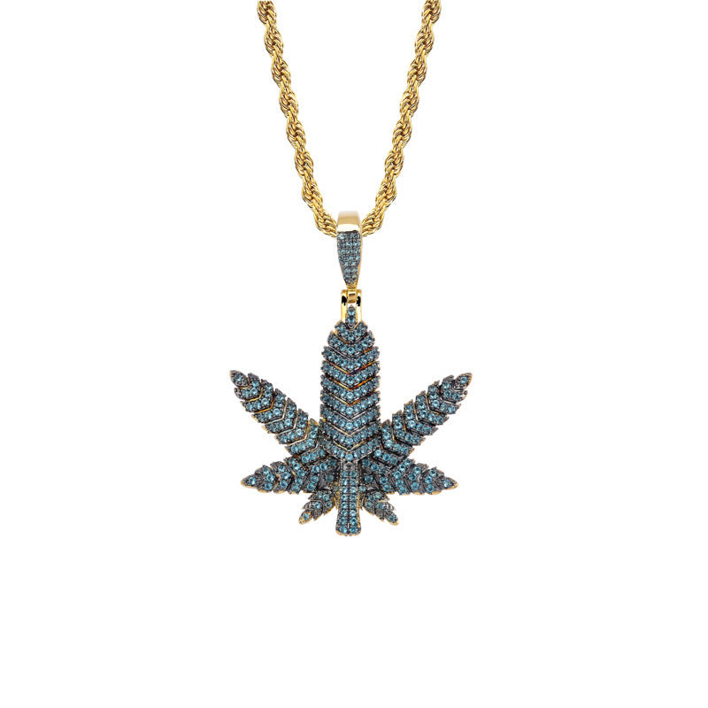 Hip Hop Iced Out Marijuana Leaf Pendant Necklace