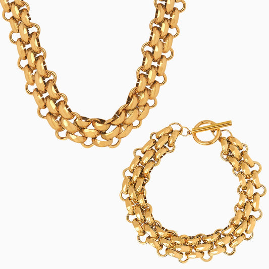 Radiant Gold Chain Necklace and Bracelet Set