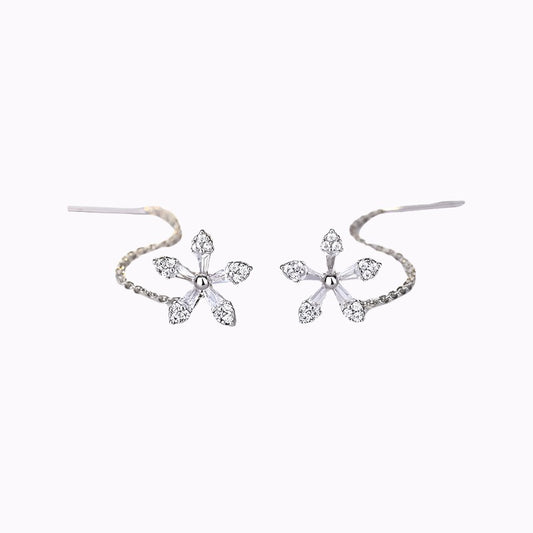 Crystal Flower Long Earrings For Women - Gleamse