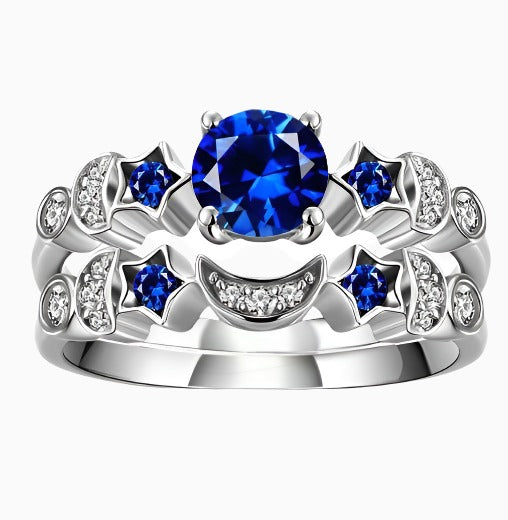 Creative Moon Inlaid Blue Gem Engagement Ring