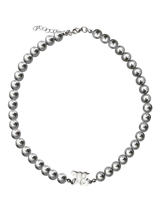 Mens Silver Pearl Bead Chain Necklace