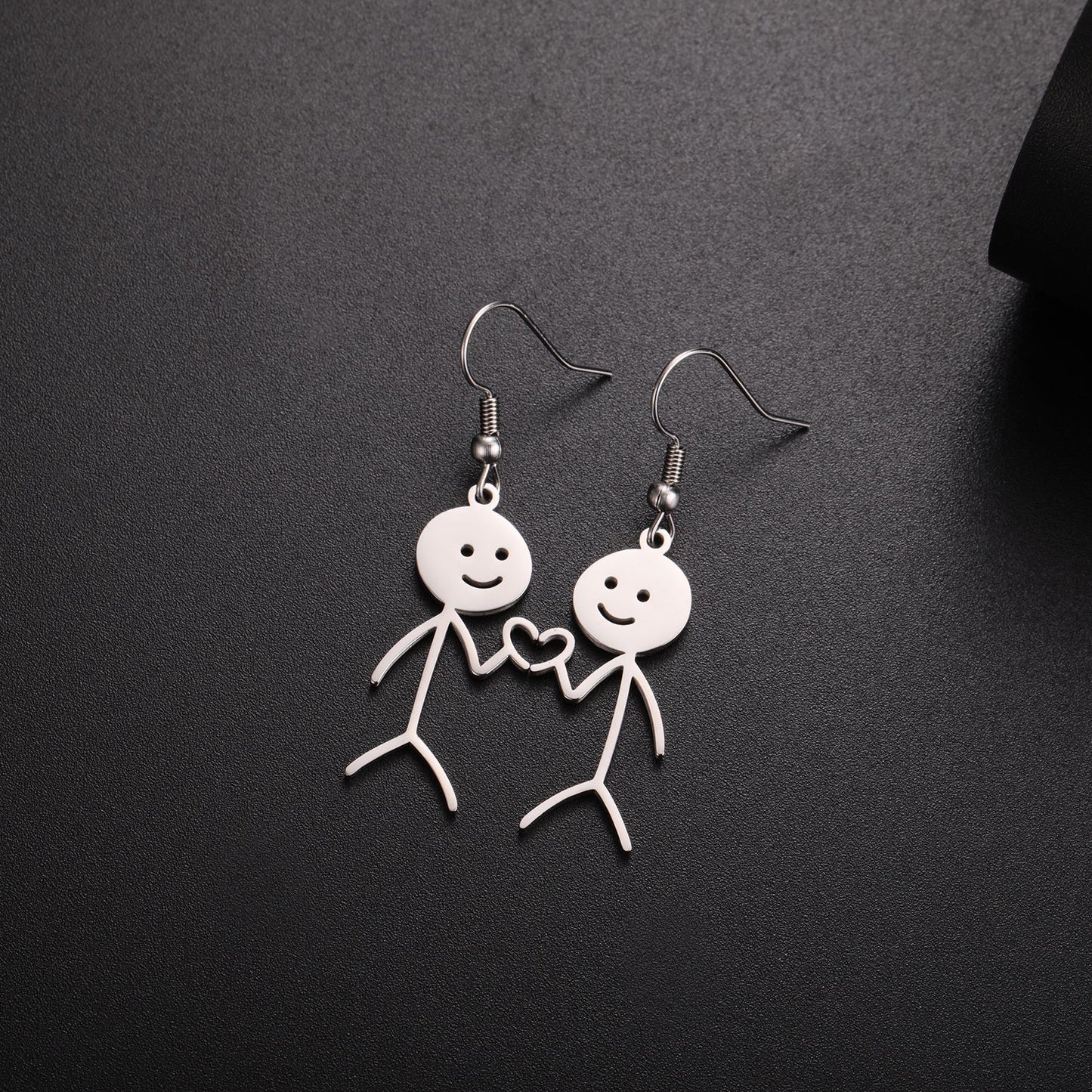 Titanium Steel Cut Hollowed Cartoon Single Side Bixin Villain Pendant Stainless Steel Earrings - Gleamse